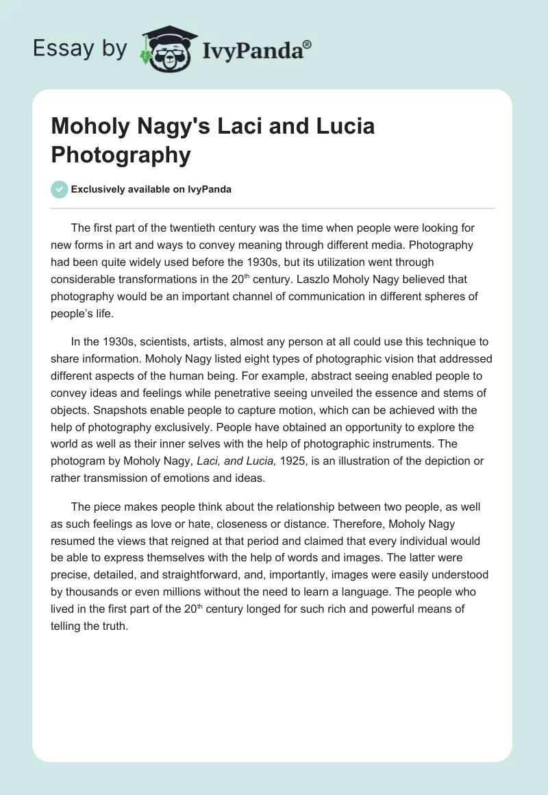 Moholy Nagy's "Laci and Lucia" Photography. Page 1