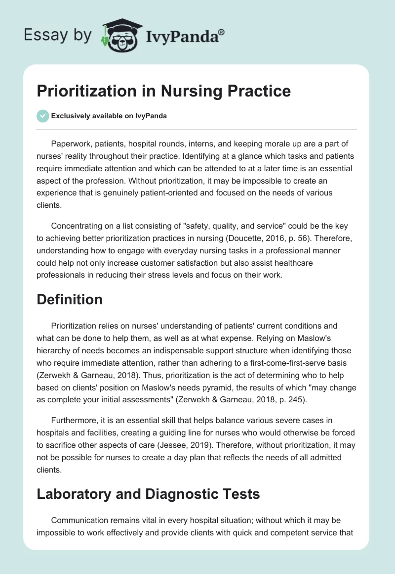 Prioritization in Nursing Practice. Page 1