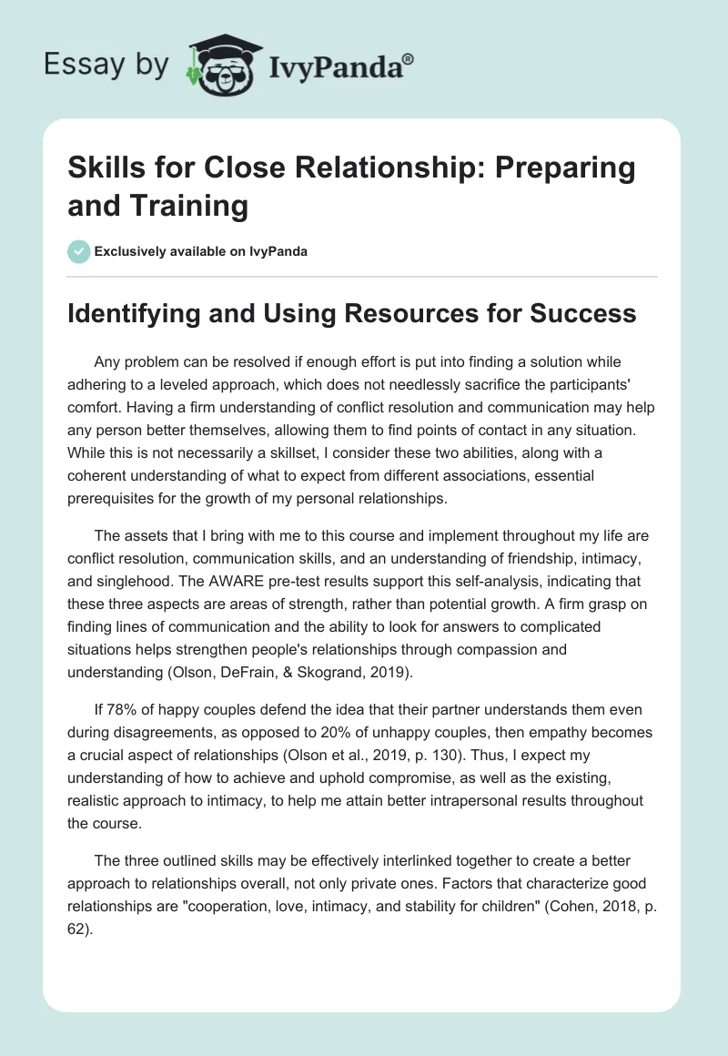 Skills for Close Relationship: Preparing and Training. Page 1