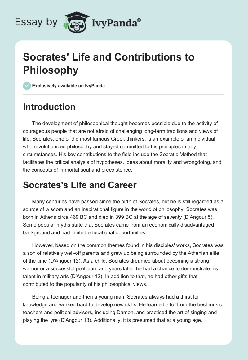 Socrates' Life and Contributions to Philosophy. Page 1