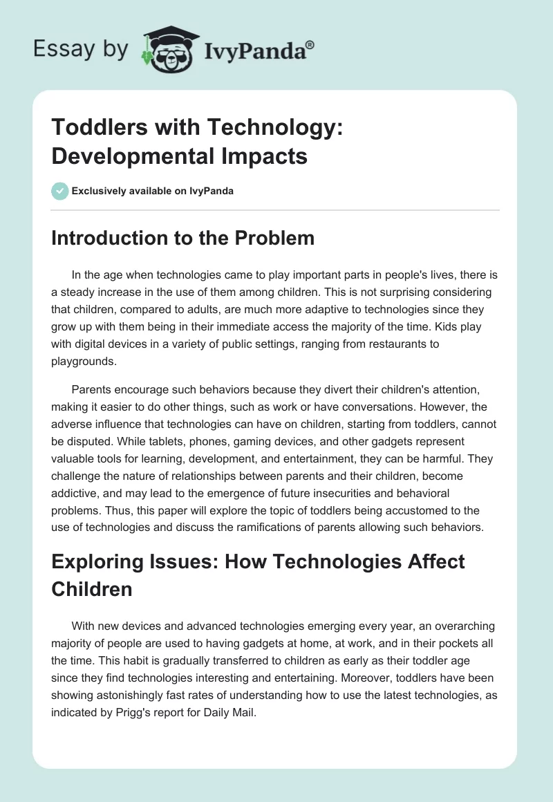 Toddlers with Technology: Developmental Impacts. Page 1