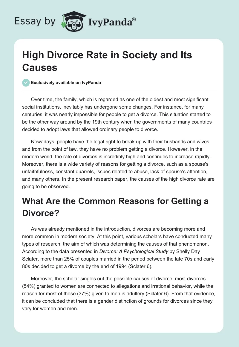 High Divorce Rate in Society and Its Causes. Page 1
