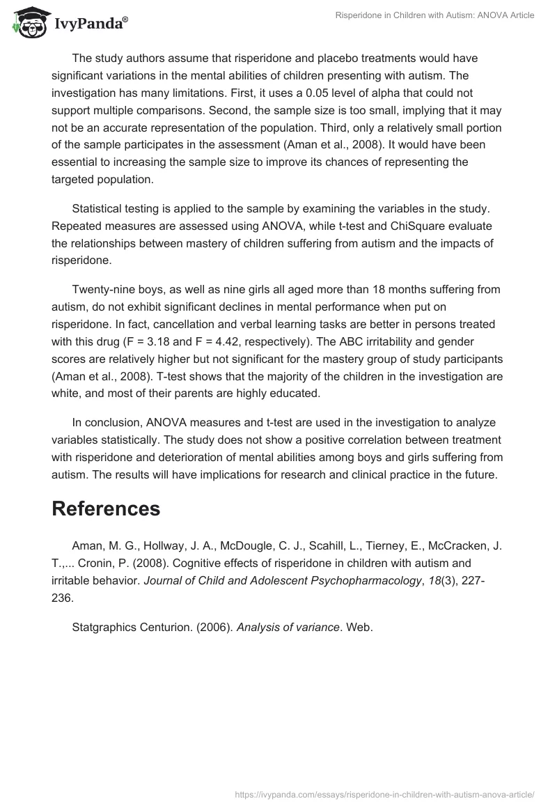 Risperidone in Children With Autism: ANOVA Article. Page 2