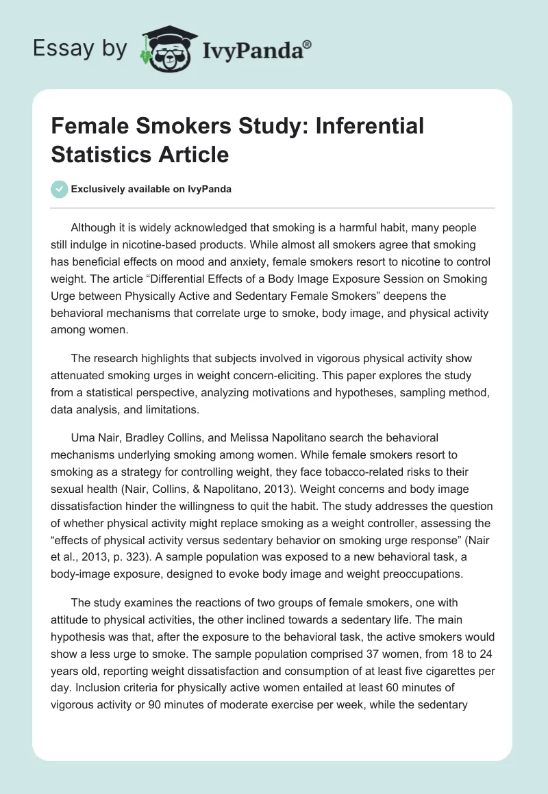 Female Smokers Study: Inferential Statistics Article. Page 1