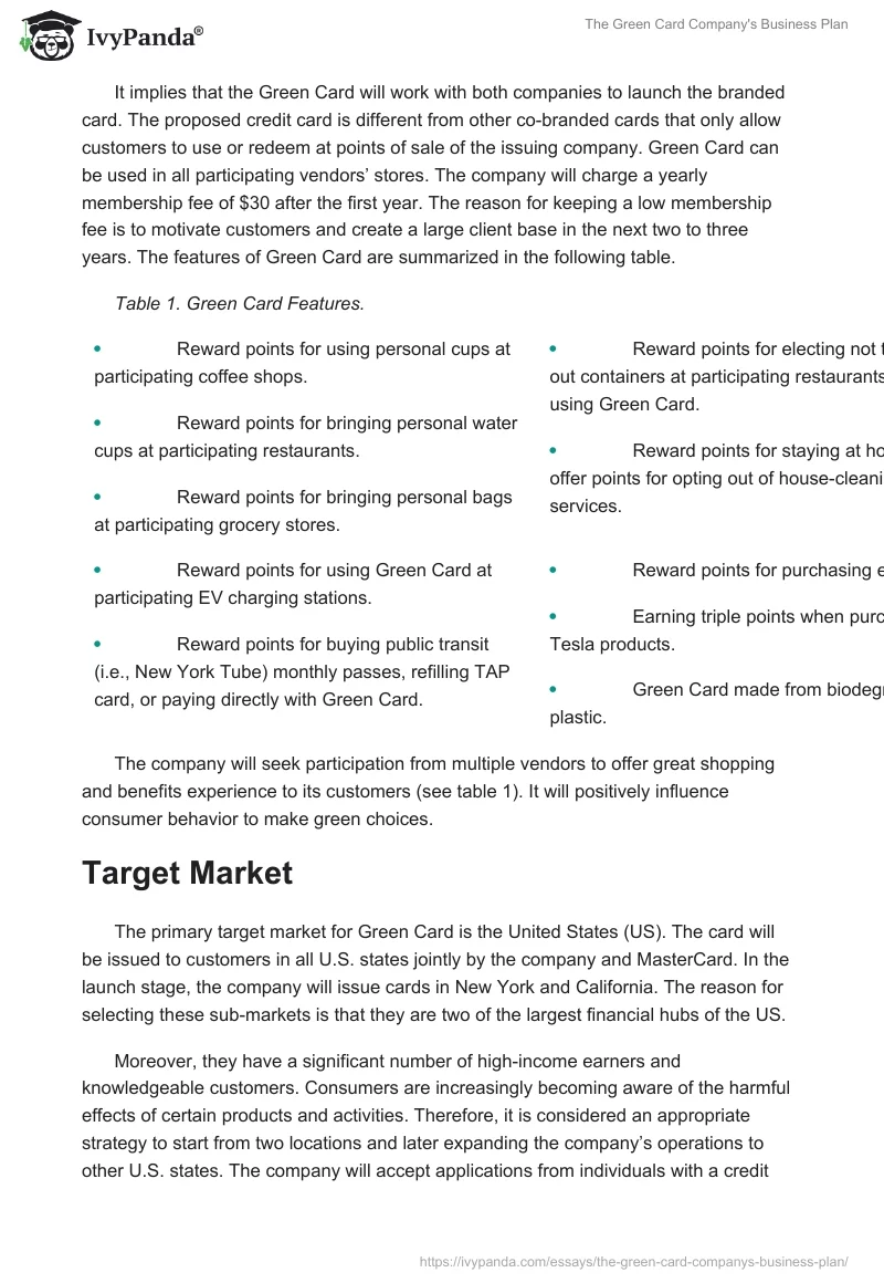 The Green Card Company's Business Plan. Page 2