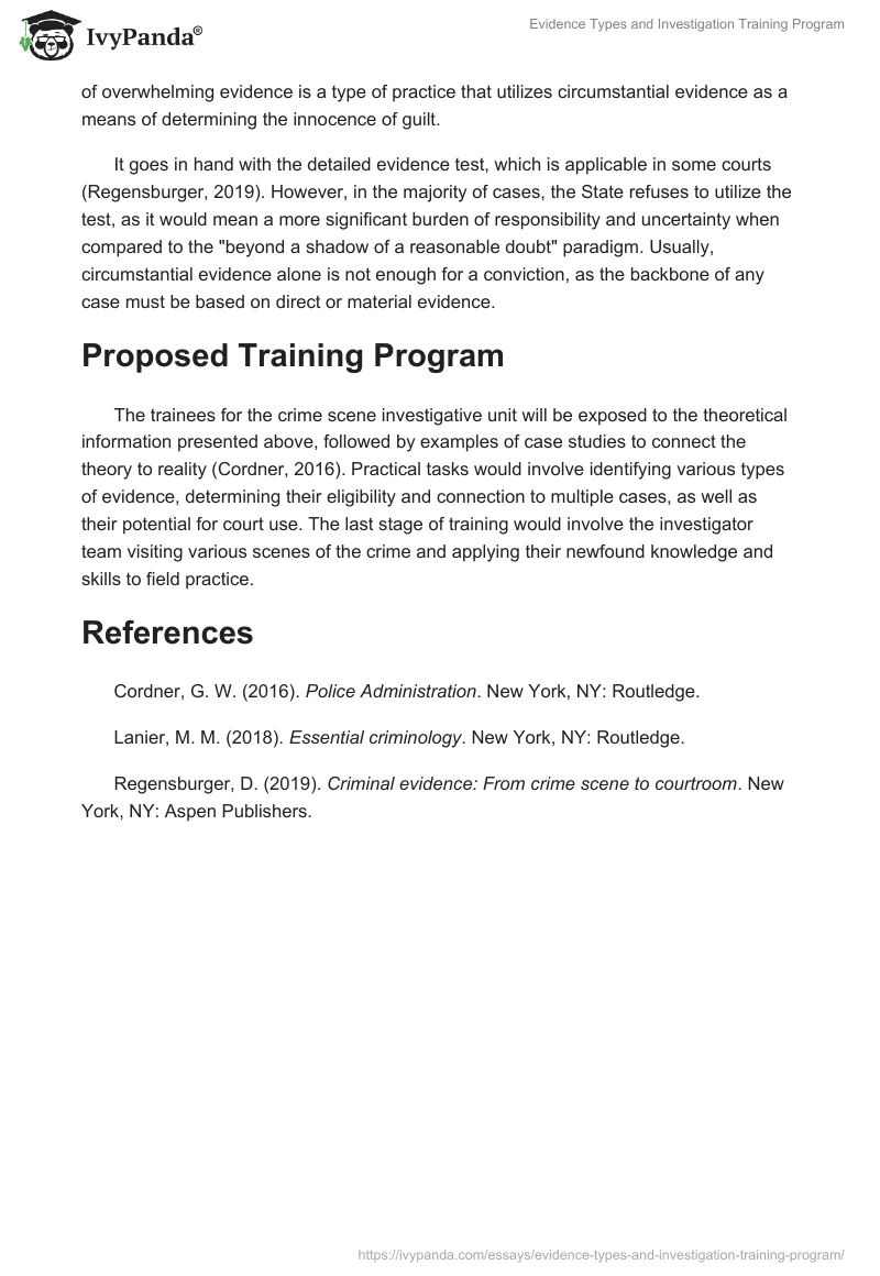 Evidence Types and Investigation Training Program. Page 3