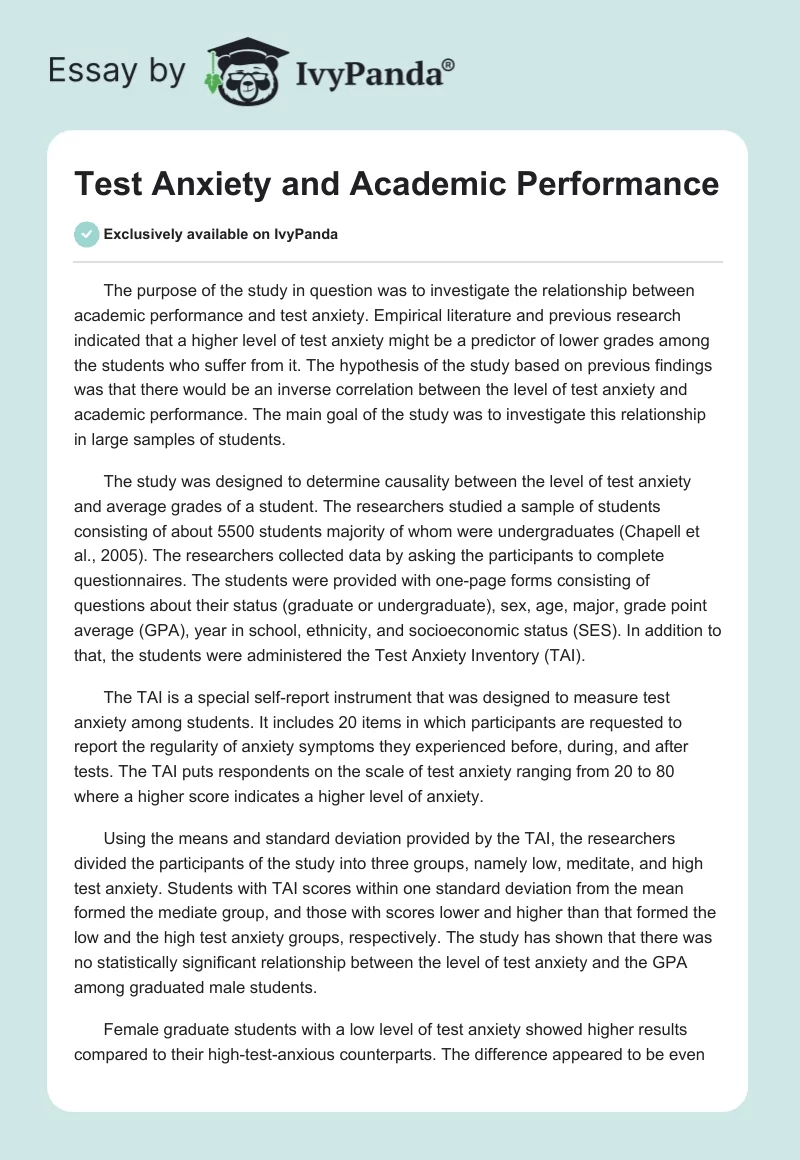 Test Anxiety and Academic Performance. Page 1