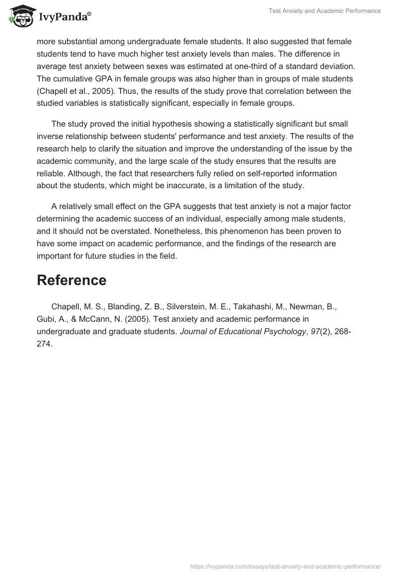 Test Anxiety and Academic Performance. Page 2