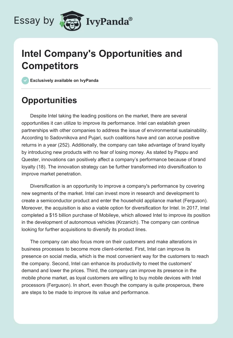 Intel Company's Opportunities and Competitors. Page 1