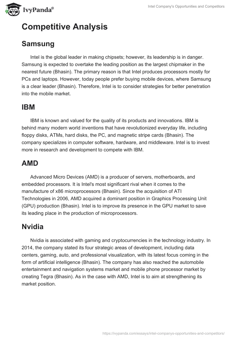 Intel Company's Opportunities and Competitors. Page 2