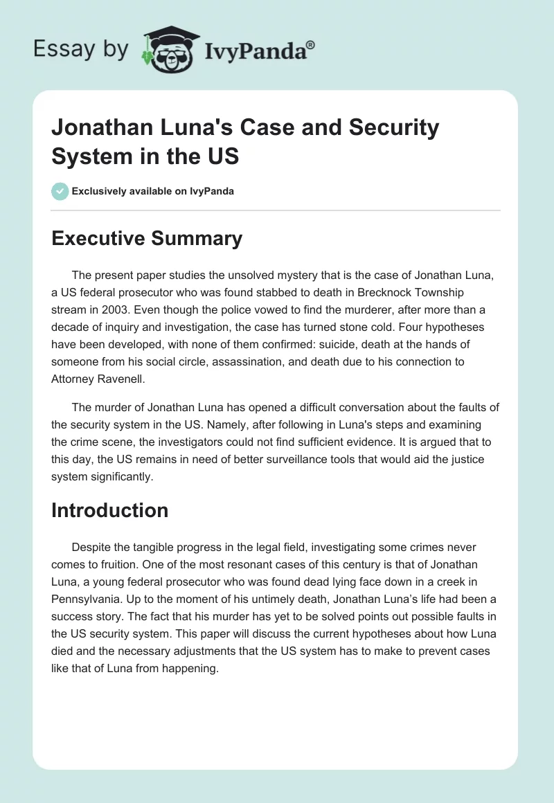 Jonathan Luna's Case and Security System in the US. Page 1