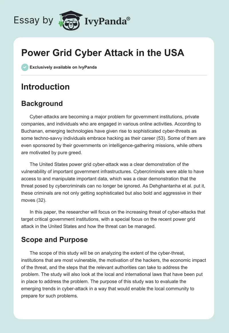 Power Grid Cyber Attack in the USA. Page 1