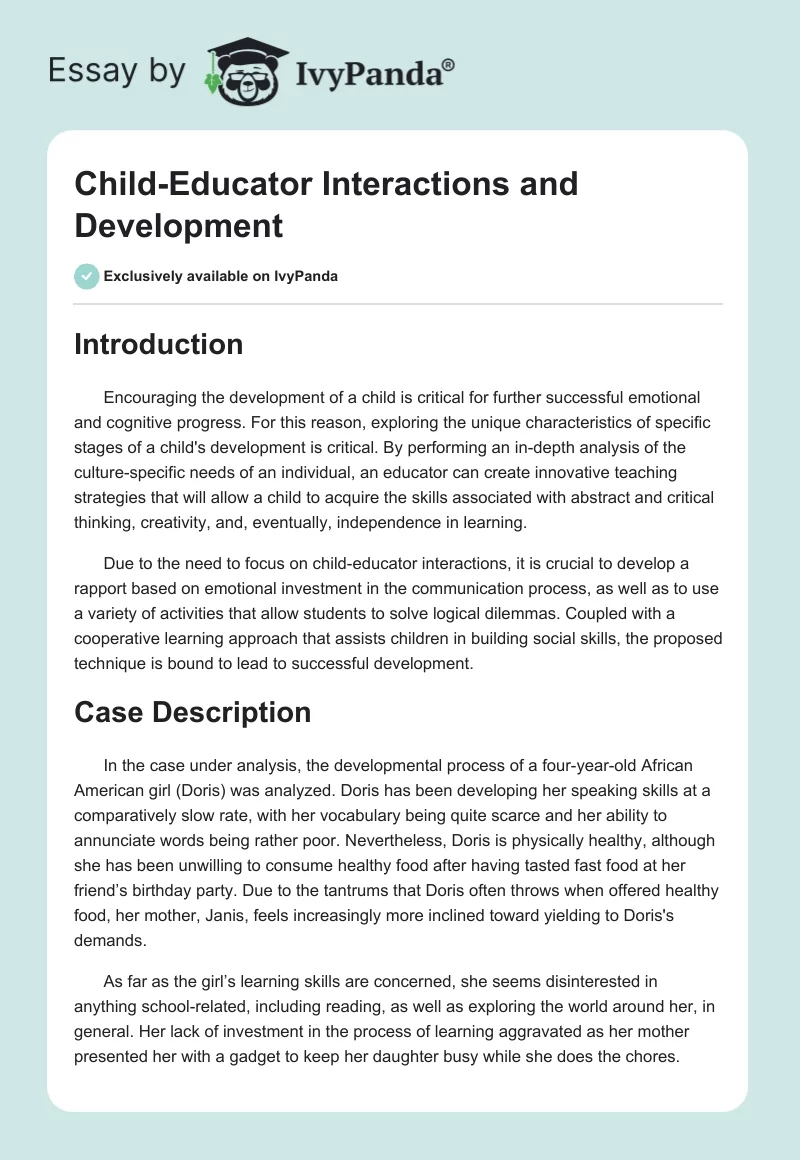 Child-Educator Interactions and Development. Page 1