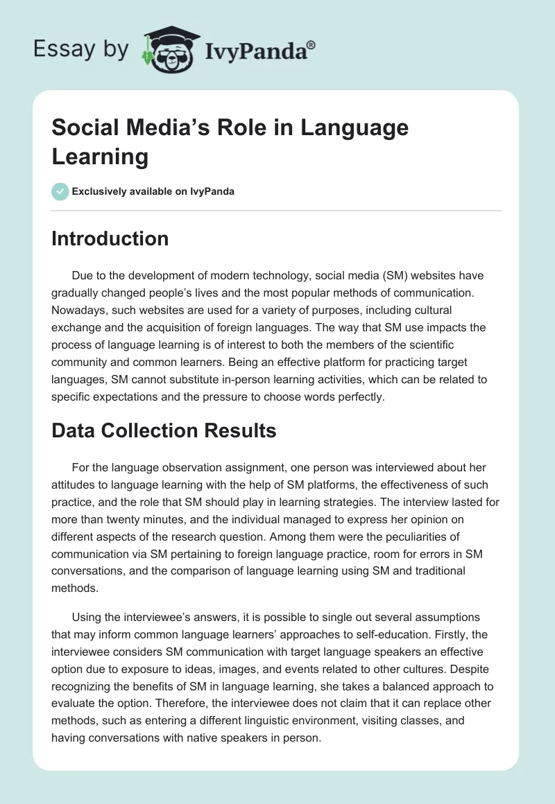Social Media’s Role in Language Learning. Page 1