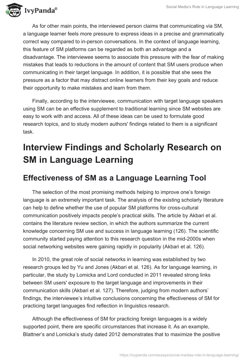 Social Media’s Role in Language Learning. Page 2