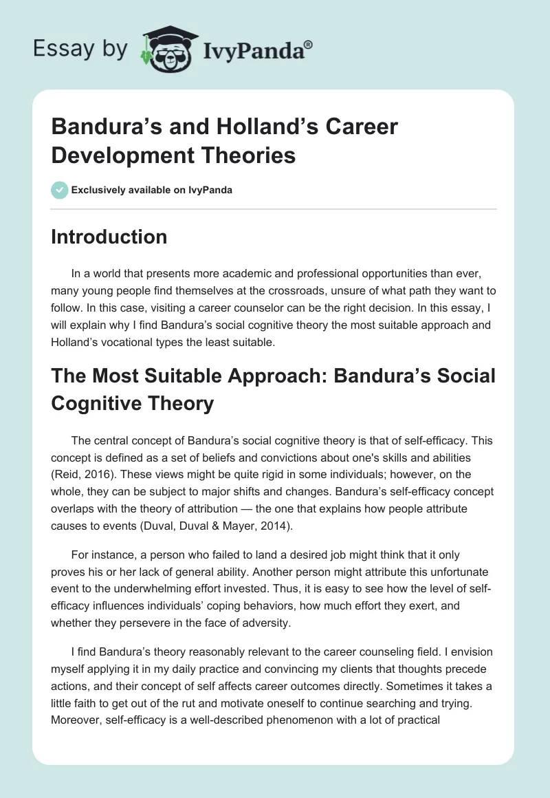 Bandura’s and Holland’s Career Development Theories. Page 1