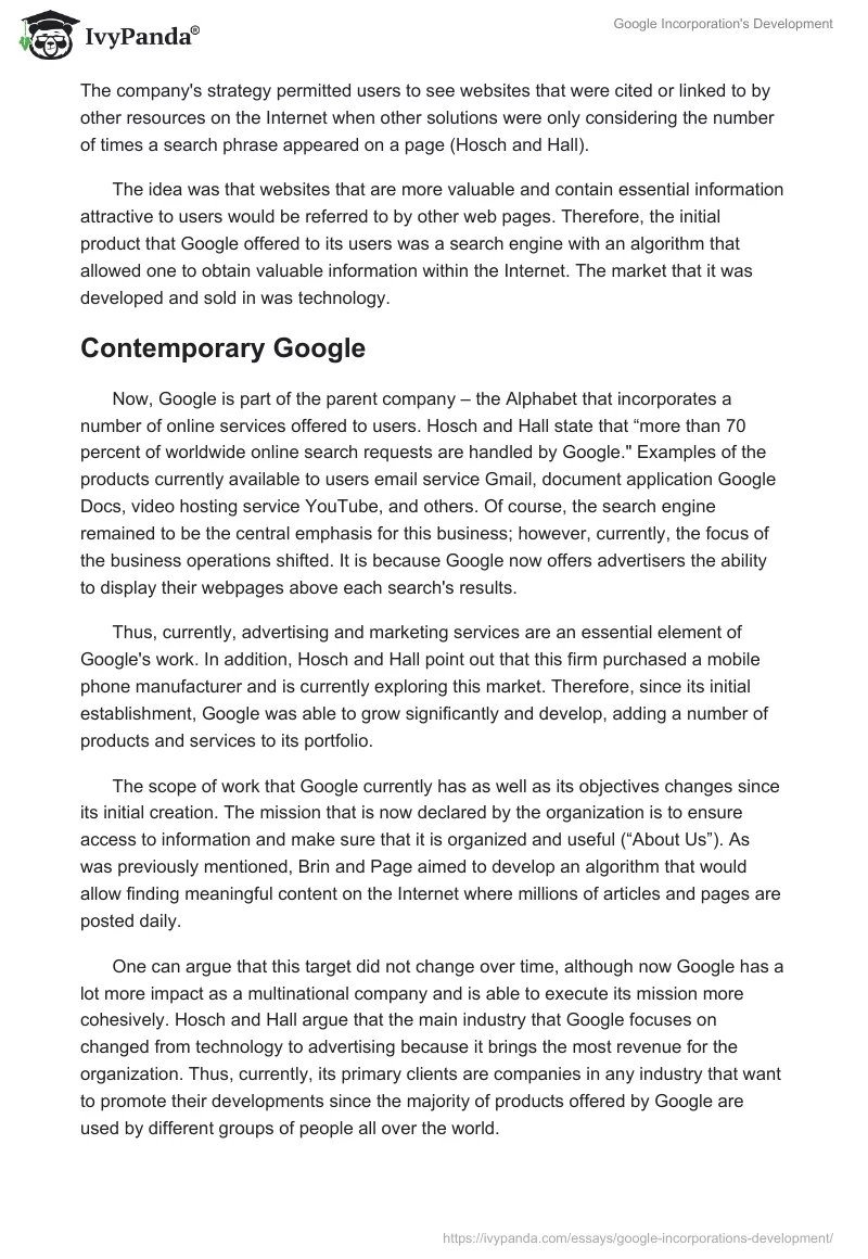 Google Incorporation's Development. Page 2