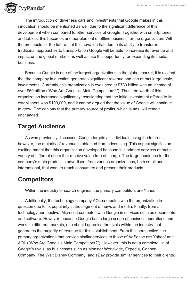 Google Incorporation's Development. Page 3