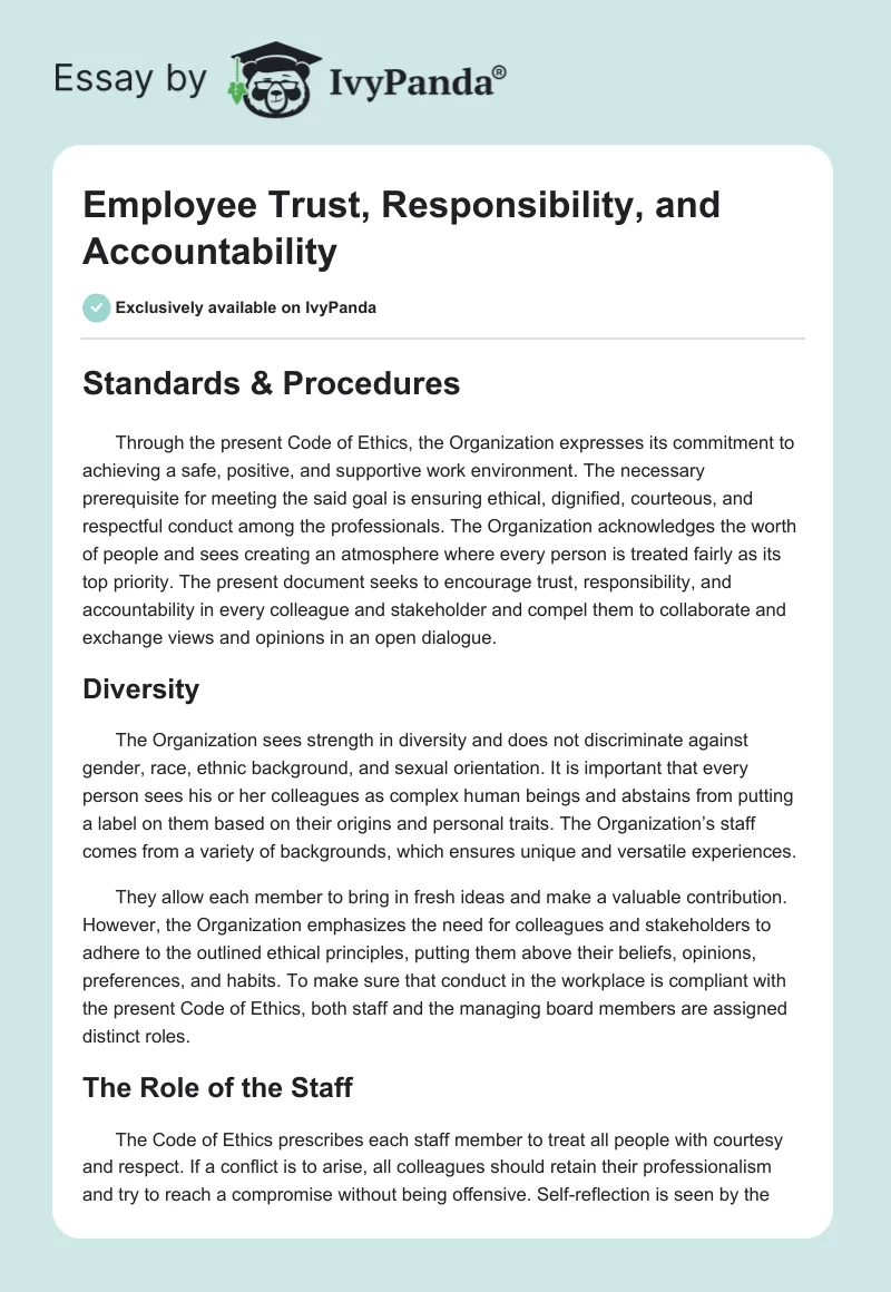 Employee Trust, Responsibility, and Accountability. Page 1