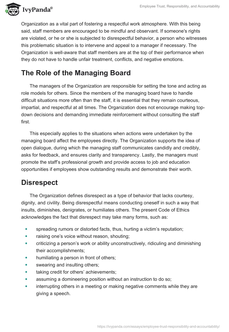 Employee Trust, Responsibility, and Accountability. Page 2