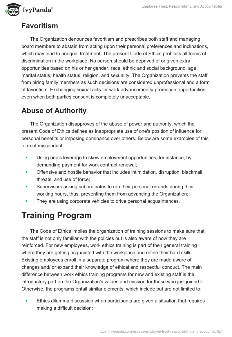 Employee Trust, Responsibility, and Accountability. Page 3