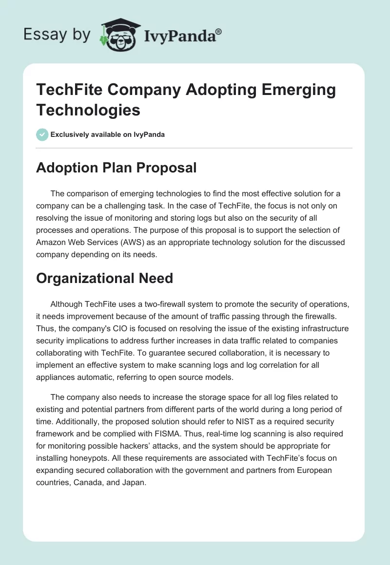 TechFite Company Adopting Emerging Technologies. Page 1