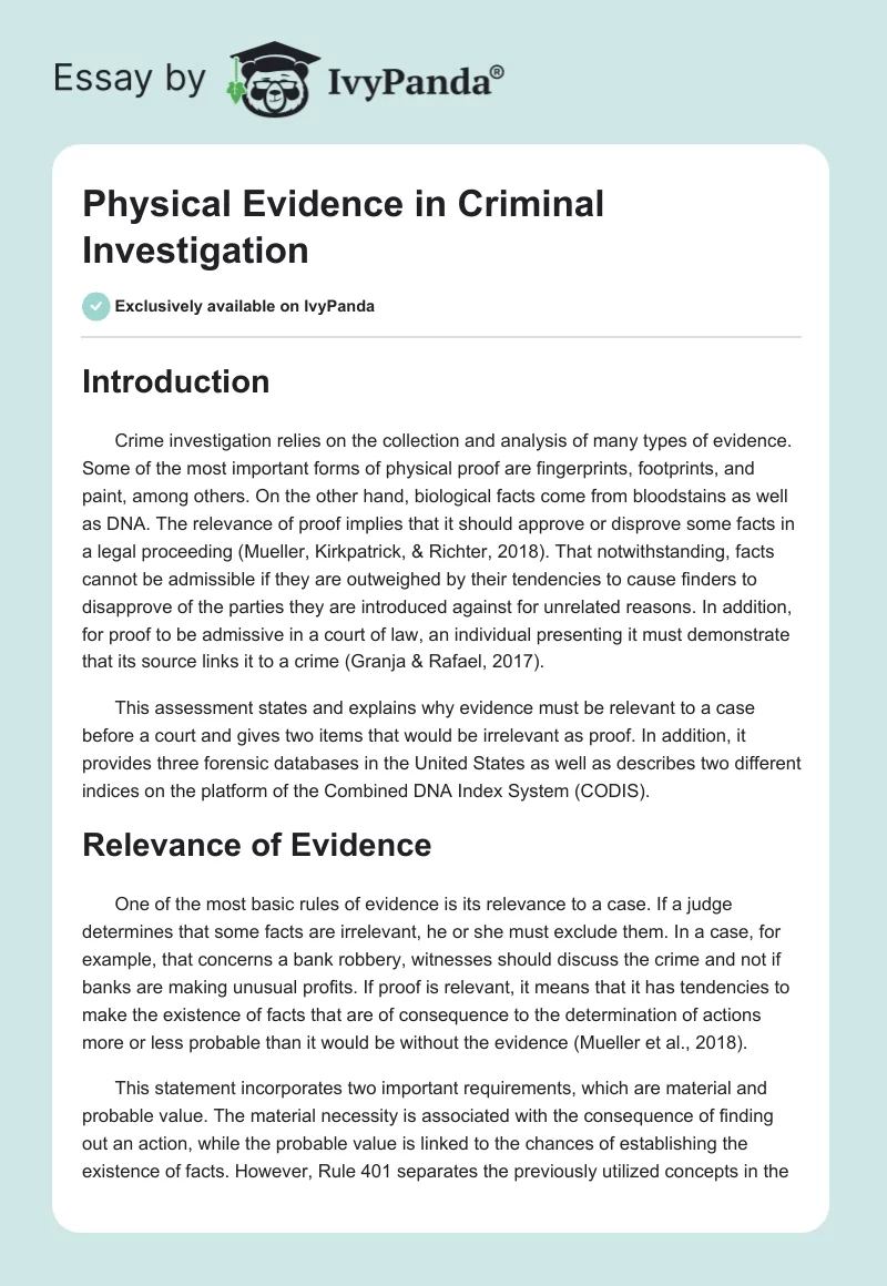 Physical Evidence in Criminal Investigation. Page 1