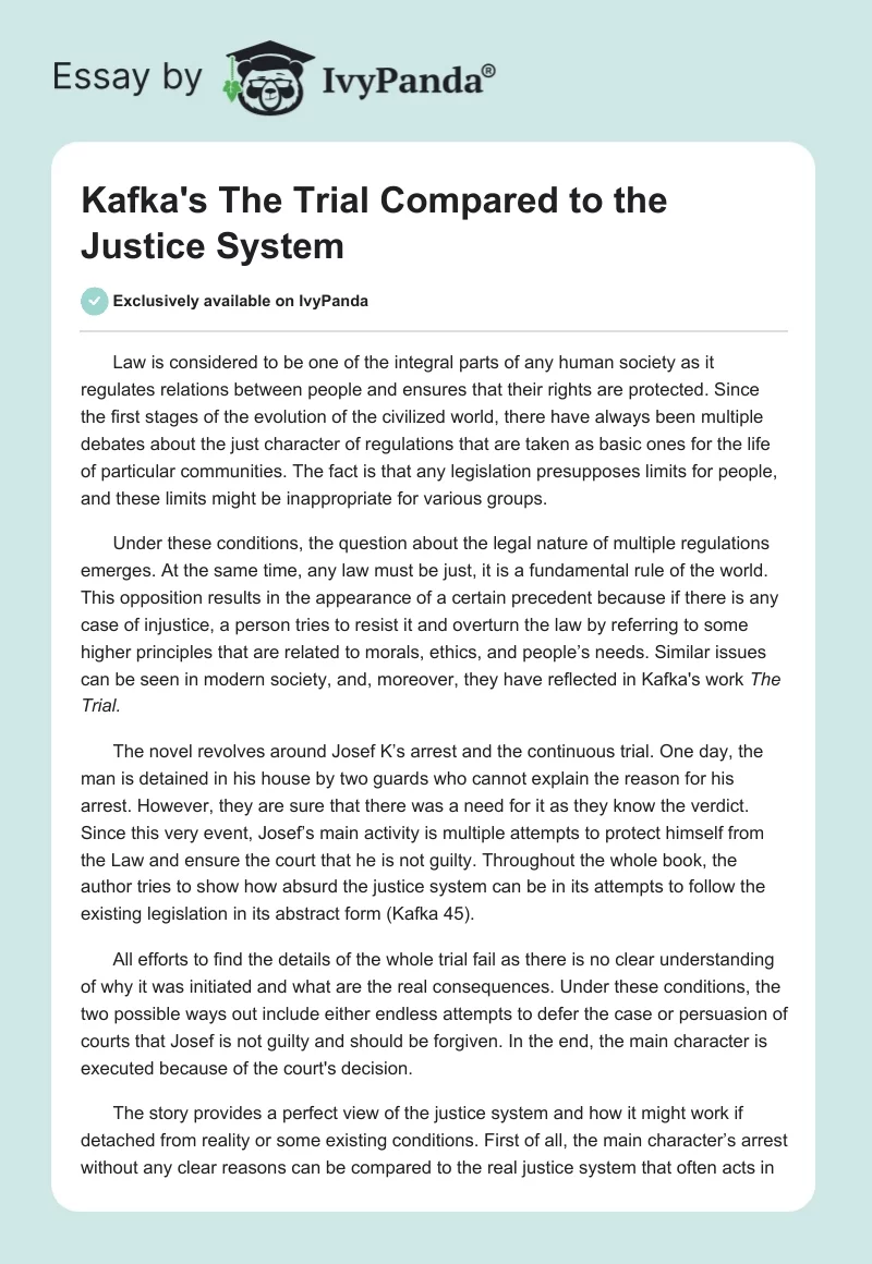 Kafka's "The Trial" Compared to the Justice System. Page 1