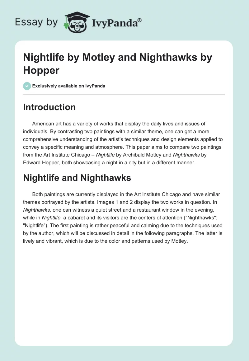 "Nightlife" by Motley and "Nighthawks" by Hopper. Page 1