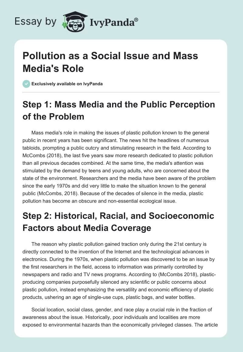 Pollution as a Social Issue and Mass Media's Role. Page 1