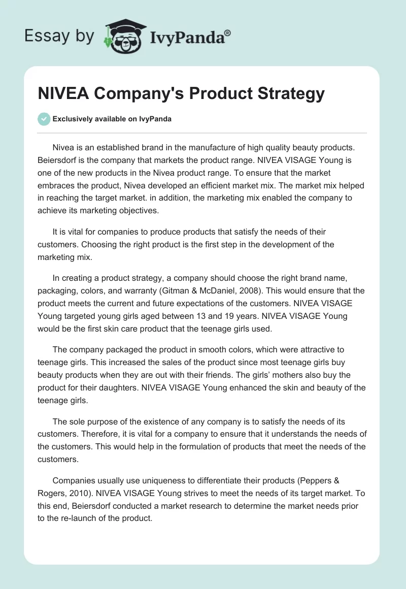 NIVEA Company's Product Strategy. Page 1