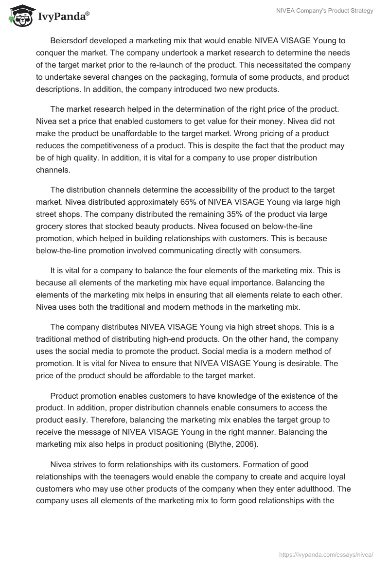 NIVEA Company's Product Strategy. Page 2