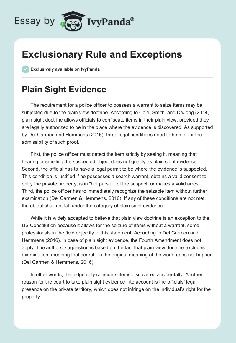 Exclusionary Rule and Exceptions. Page 1