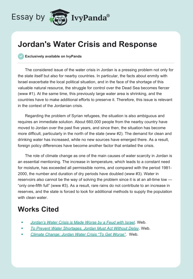 Jordan's Water Crisis and Response. Page 1