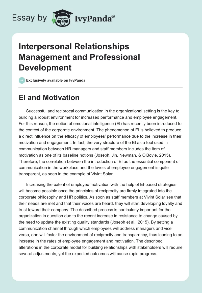 Interpersonal Relationships Management and Professional Development. Page 1