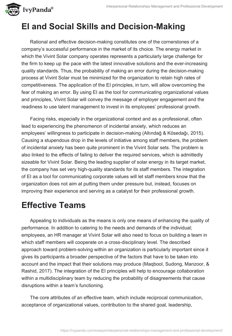 Interpersonal Relationships Management and Professional Development. Page 2