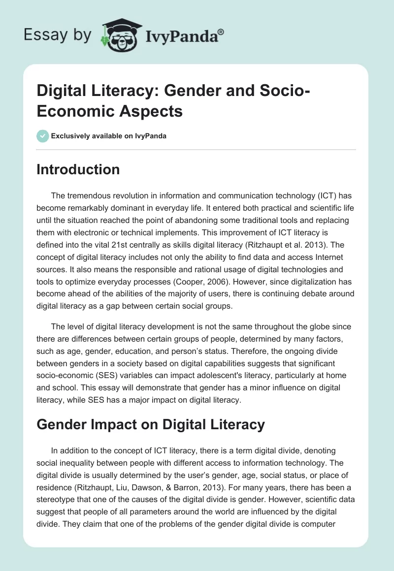 Digital Literacy: Gender and Socio-Economic Aspects. Page 1