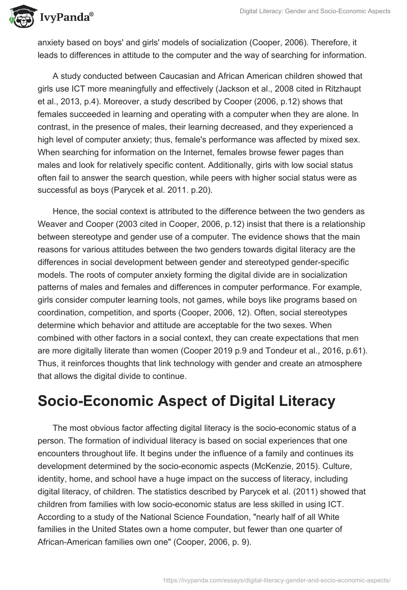 Digital Literacy: Gender and Socio-Economic Aspects. Page 2