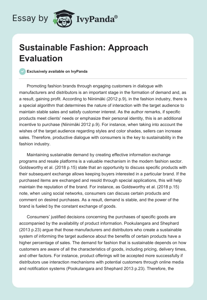 Sustainable Fashion: Approach Evaluation. Page 1