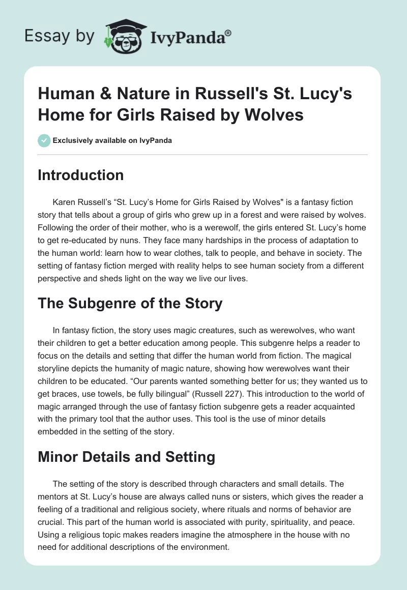 Human & Nature in Russell's "St. Lucy's Home for Girls Raised by Wolves". Page 1