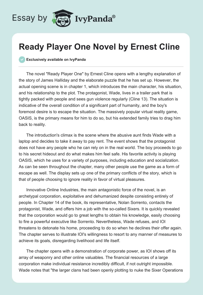 "Ready Player One" Novel by Ernest Cline. Page 1