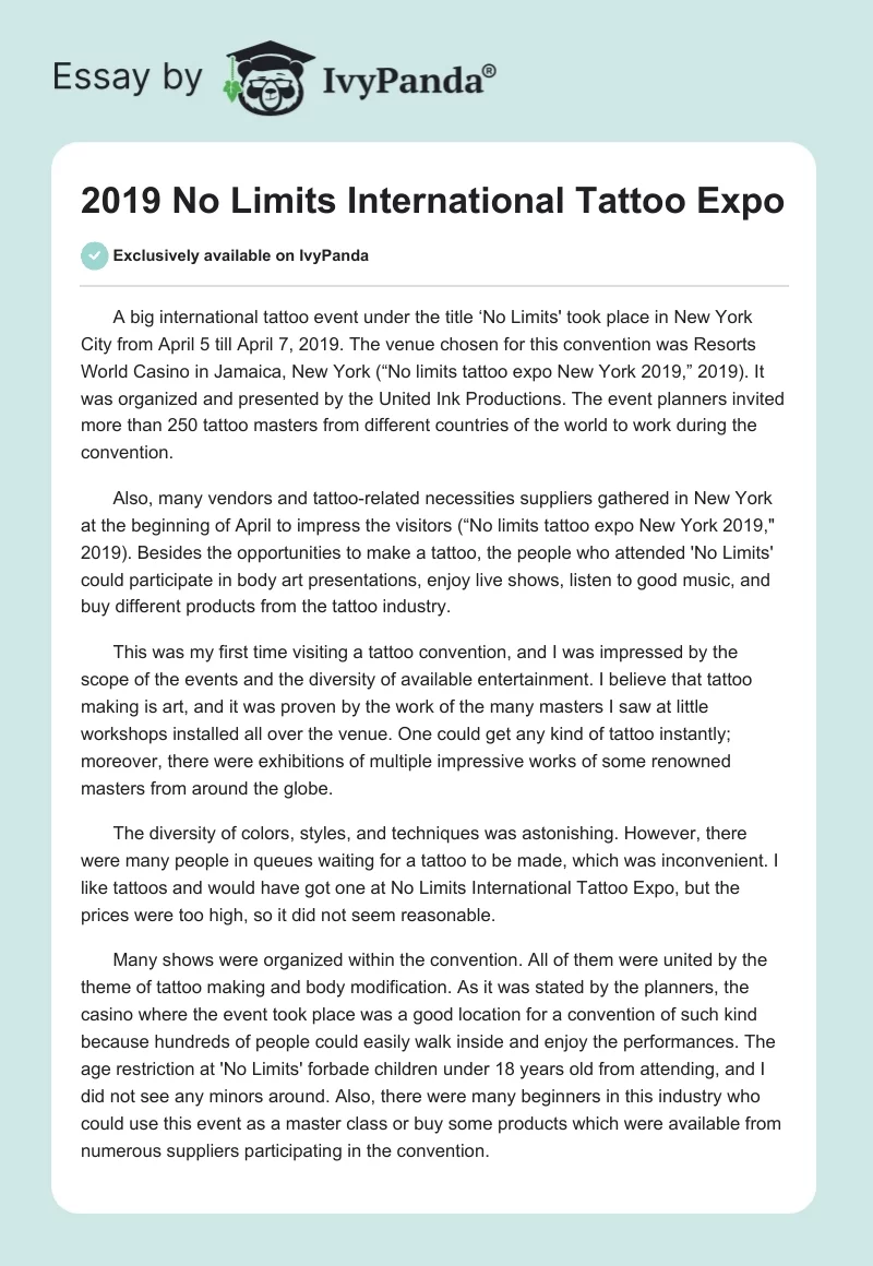 2019 "No Limits" International Tattoo Expo. Page 1
