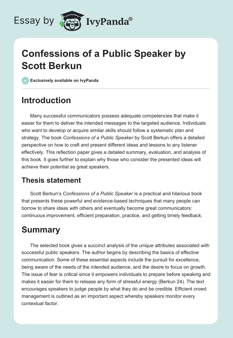 "Confessions of a Public Speaker" by Scott Berkun. Page 1