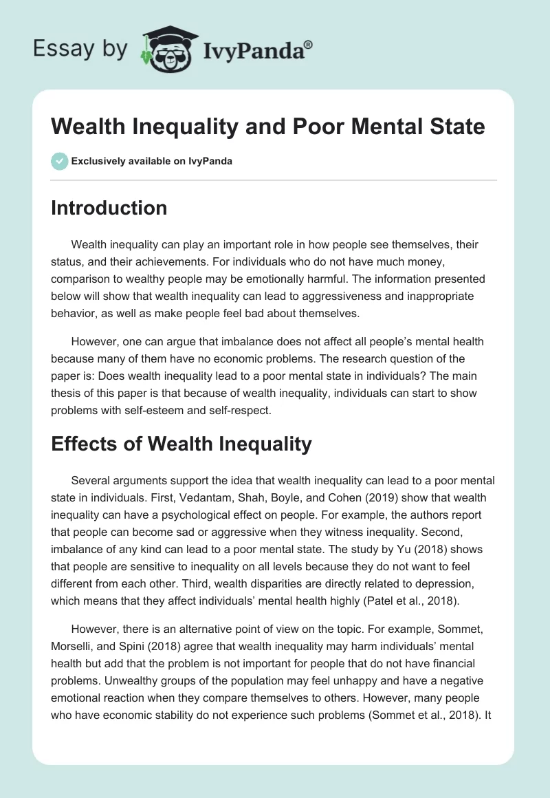 Wealth Inequality and Poor Mental State. Page 1