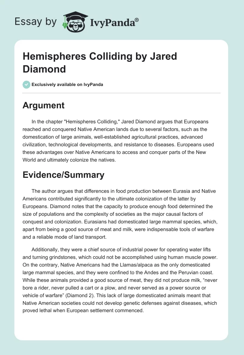 "Hemispheres Colliding" by Jared Diamond. Page 1