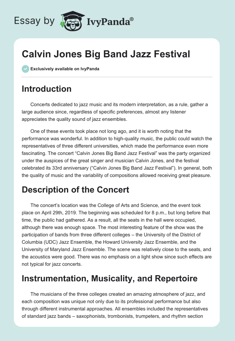 Calvin Jones Big Band Jazz Festival. Page 1