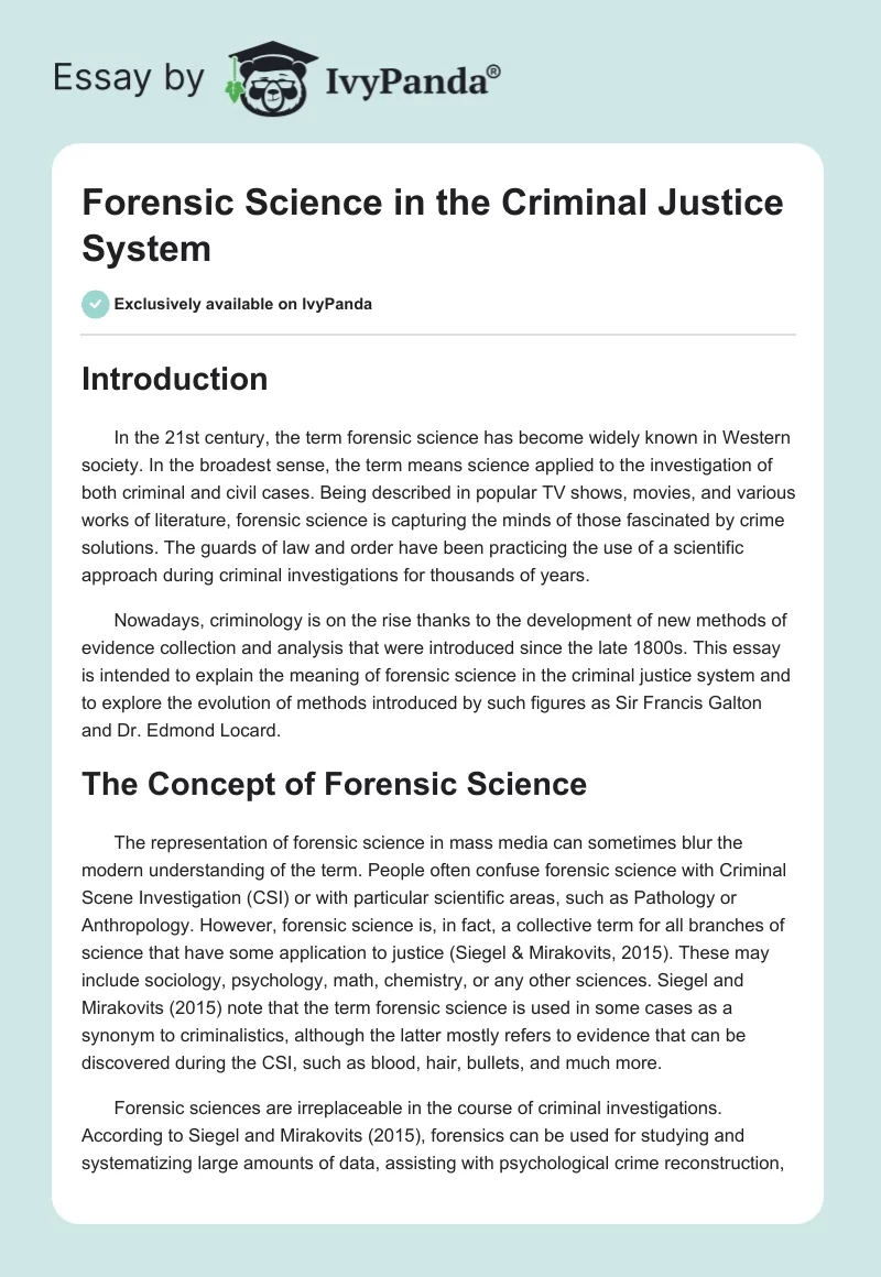 Forensic Science in the Criminal Justice System. Page 1