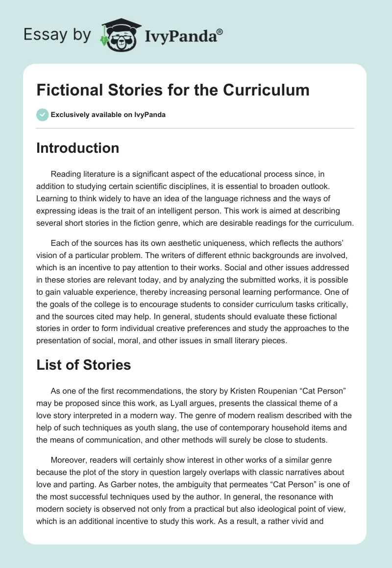 Fictional Stories for the Curriculum. Page 1