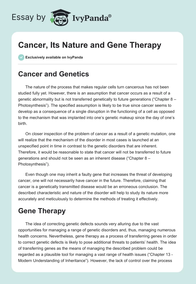 Cancer, Its Nature and Gene Therapy. Page 1