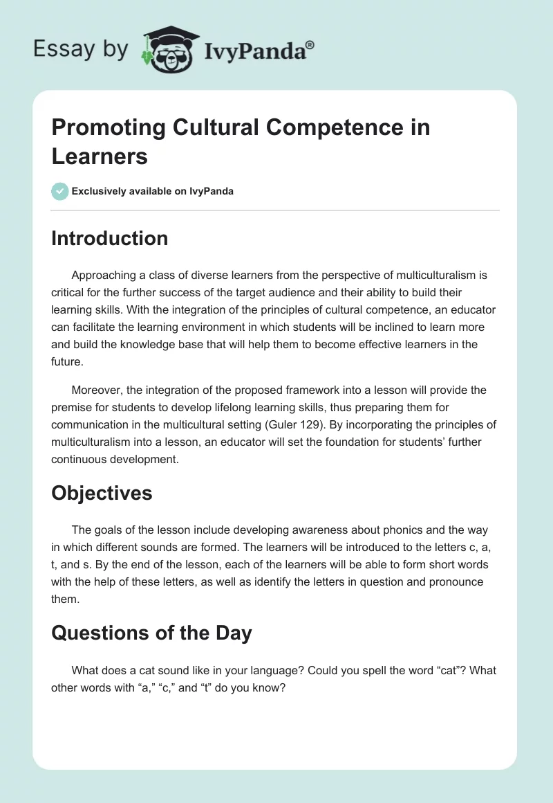Promoting Cultural Competence in Learners. Page 1